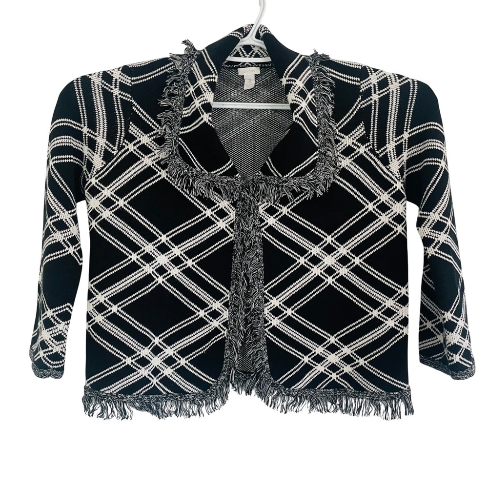 Chicos Tapestry Plaid Fringe Cardigan Sweater Jacket Cottage Cozy Womens XL (3)